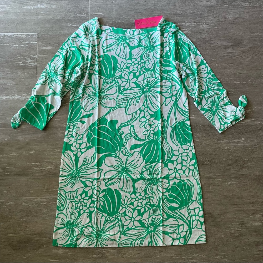 NWT Lilly Pulitzer Lidia Boatneck Dress in Spearmint Oversized Kiss My Tulips - Picture 2 of 6